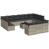 vidaXL Ensemble de salon de jardin 14 pièces avec coussins gris clair Poly rotin