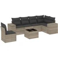 vidaXL Ensemble de salon de jardin 7 pièces avec coussins gris clair Poly rotin