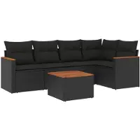 vidaXL Ensemble de salon de jardin 6 pièces avec coussins noir poly rotin