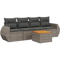 vidaXL Ensemble de salon de jardin 5 pièces avec coussins Gris Poly rotin