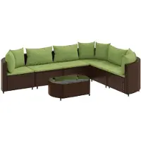 vidaXL Ensemble de salon de jardin 7 pièces avec coussins Marron Poly rotin