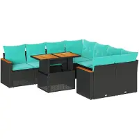 vidaXL Salon De Jardin 9 Pcs Avec Coussins Noir Résine Tressée