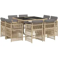 vidaXL Salon de jardin 9 pièces avec coussins Mélange beige Poly rotin