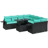 vidaXL Ensemble de salon de jardin 9 pièces avec coussins Noir Polyrotin Acacia
