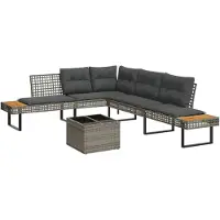 vidaXL Ensemble de salon de jardin 2 pièces avec coussins Gris Poly rotin Verre