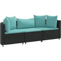 vidaXL Ensemble de salon de jardin 3 pièces avec coussins noir poly rotin