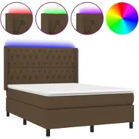 vidaXL Lit Boxspring avec matelas & LED Marron foncé 140x190 cm Tissu