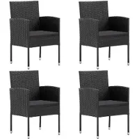 vidaXL Chaises de jardin avec coussins en noir 4 pcs. noir Polyrattan