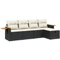 vidaXL Ensemble de salon de jardin 5 pièces avec coussins noir poly rotin