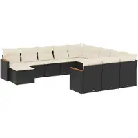 vidaXL Ensemble de 12 canapés de jardin avec coussins noir poly rotin
