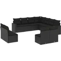 vidaXL Ensemble de salon de jardin 11 pièces avec coussins noir poly rotin