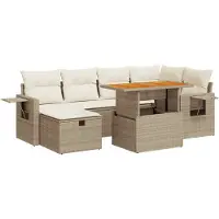 vidaXL Ensemble de jardin canapé 8 pièces avec coussins Beige Poly rotin Acacia