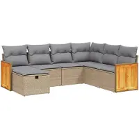 vidaXL Ensemble de salon de jardin 7 pièces avec coussins Beige Poly Rattan