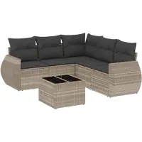 vidaXL Ensemble de salon de jardin 6 pièces avec coussins gris clair Poly rotin
