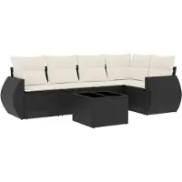 vidaXL Ensemble de salon de jardin 6 pièces avec coussins noir poly rotin