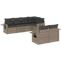 vidaXL Ensemble de salon de jardin 7 pièces avec coussins Gris Poly rotin