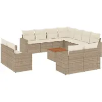 vidaXL Ensemble de 12 canapés de jardin avec coussins Beige Poly Rattan