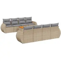 vidaXL Ensemble de salon de jardin 9 pièces avec coussins beige Poly rotin