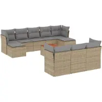 vidaXL Ensemble de salon de jardin 11 pièces avec coussins Beige Poly Rattan