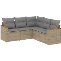 vidaXL Ensemble de salon de jardin 5 pièces avec coussins Beige Poly Rattan