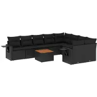 vidaXL Ensemble de 10 canapés de jardin avec coussins noir poly rotin