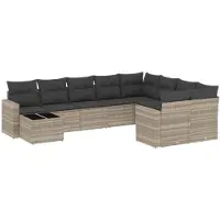 vidaXL Ensemble de 10 canapés de jardin avec coussins gris clair Poly rotin