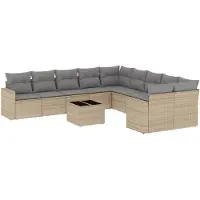 vidaXL Ensemble de salon de jardin 11 pièces avec coussins Beige Poly Rattan