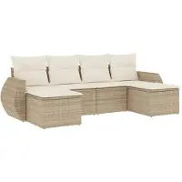 vidaXL Ensemble de salon de jardin 6 pièces avec coussins Beige Poly Rattan