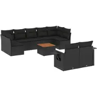 vidaXL Ensemble de 10 canapés de jardin avec coussins noir poly rotin