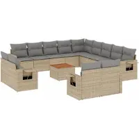 vidaXL Ensemble de salon de jardin 14 pièces avec coussins Beige Poly Rattan