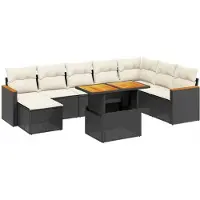 vidaXL Ensemble de salon de jardin 9 pièces avec coussins noir poly rotin