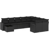 vidaXL Ensemble de 10 canapés de jardin avec coussins noir poly rotin