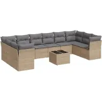 vidaXL Ensemble de salon de jardin 11 pièces avec coussins Beige Poly Rattan
