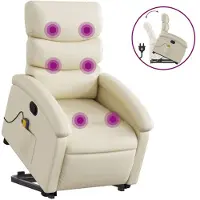 vidaXL Fauteuil de massage avec releveur Crème Similicuir
