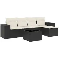 vidaXL Ensemble de salon de jardin 6 pièces avec coussins noir poly rotin