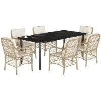 vidaXL Ensemble de jardin 7 pièces avec coussins Beige Poly rotin