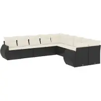 vidaXL Ensemble de 10 canapés de jardin avec coussins noir poly rotin