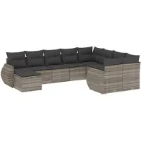 vidaXL Ensemble de 10 canapés de jardin avec coussins gris clair Poly rotin