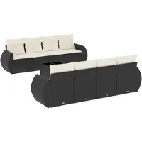 vidaXL Ensemble de salon de jardin 9 pièces avec coussins noir poly rotin