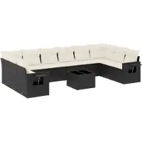 vidaXL Ensemble de salon de jardin 11 pièces avec coussins noir poly rotin