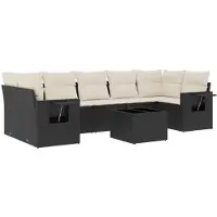 vidaXL Ensemble de jardin canapé 8 pièces avec coussins noir poly rotin