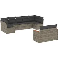 vidaXL Ensemble de salon de jardin 9 pièces avec coussins Gris Poly rotin