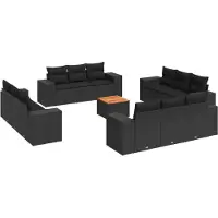vidaXL Ensemble de 13 canapés de jardin avec coussins noir poly rotin