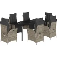 vidaXL Ensemble de jardin 7 pièces avec coussins Gris Poly rotin