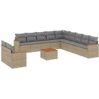 vidaXL Ensemble de 12 canapés de jardin avec coussins Beige Poly Rattan