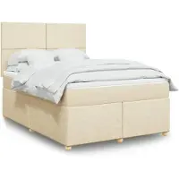 vidaXL Lit boxspring avec matelas Crème 140x200 cm Tissu