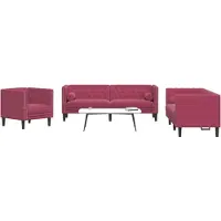 vidaXL Ensemble de 3 canapés Chesterfield avec traversins rouge vin velours