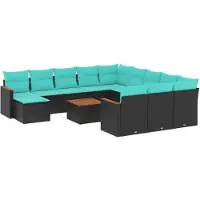 vidaXL Ensemble de 13 canapés de jardin avec coussins, polyrattan noir