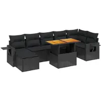 vidaXL Ensemble de jardin canapé 8 pièces avec coussins noir poly rotin
