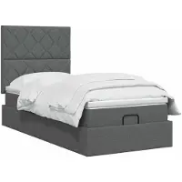 vidaXL Coffre de lit avec matelas et éclairage LED, gris foncé, 90 x 190 cm, tissu
